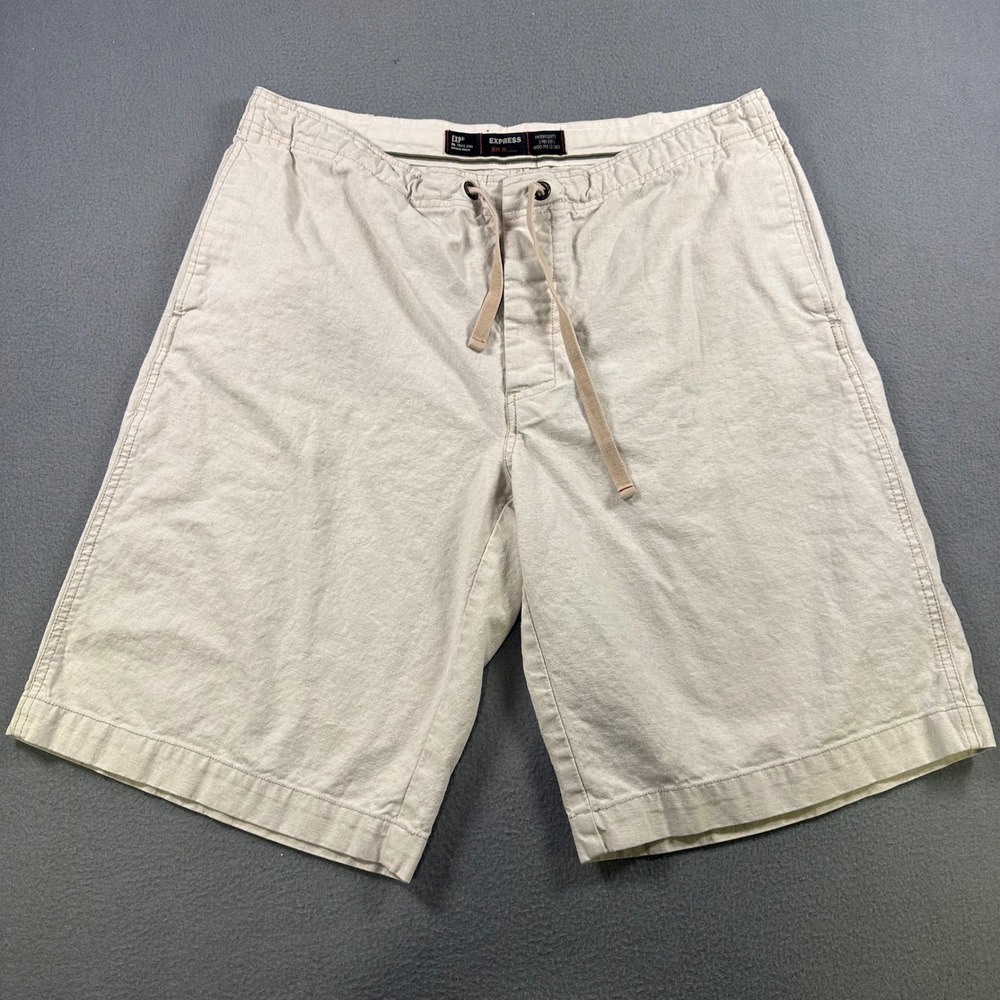 Express EXP81 Mens Beige Linen Blend Drawstring Casual Shorts Size 36